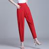 冰丝哈伦裤女夏休闲裤，2024红色薄款裤子高腰，宽松小个子九分裤