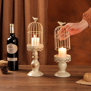 欧式鸟笼防风复古烛台摆件高级蜡烛台座结婚浪漫西餐餐桌烛光道具