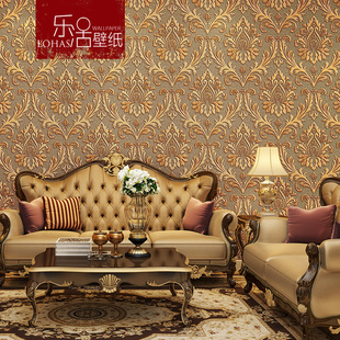 欧式大花墙纸3d立体浮雕金色奢华大马士革壁纸，客厅卧室背景非自粘