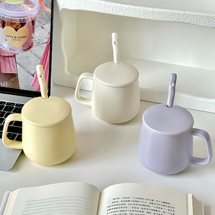 奶fufu杯子陶瓷马克杯创意，带盖勺简约个性潮流，家用小清新咖啡水杯