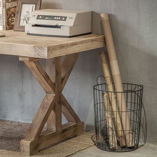 美式书桌实木双人家用台式松木电脑桌简约原木写字台长条桌办公桌