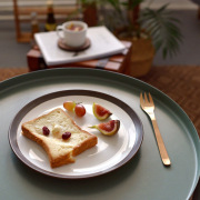 美式复古餐盘陶瓷盘子手绘描边窑变铁锈釉简约质感菜盘西餐盘摆拍