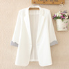 垂感雪纺小西装外套女春夏，白色七分袖，一粒扣韩版小个子薄款上衣潮
