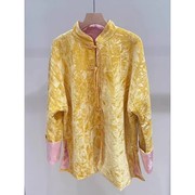 新中式国风黄色丝绒压褶拼色短外套女装春季气质唐装盘扣上衣