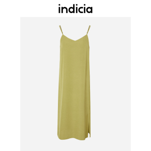 indicia绿色v领吊带连衣裙打底裙子23秋季商场同款标记女装