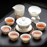 羊脂玉茶具套装轻奢功夫，陶德化白瓷家用功夫小套用品盖碗茶杯高端
