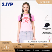 sjyp韩国潮牌美式复古涂鸦星星短袖，t恤女夏季修身半袖衫