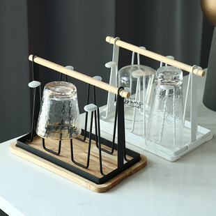 日式铁艺沥水杯架家用 玻璃水杯架带托盘杯子架 客厅厨房杯具收纳