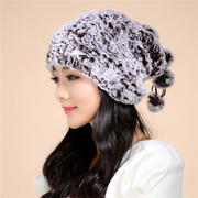 秋冬天女士獭兔毛皮草帽子围巾两用帽冬季保暖加厚韩版毛线帽