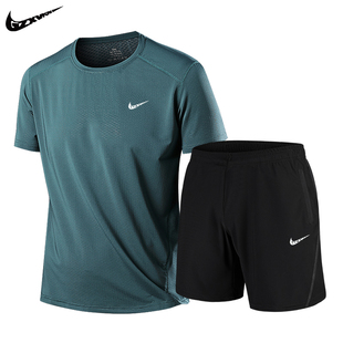 品牌短袖短裤运动套装男速干跑步夏季新男士T恤五分裤两件套