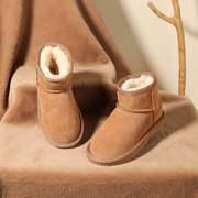 真皮儿童雪靴亲子款冬季男童，加绒加厚保暖防水棉鞋，宝宝女童靴子