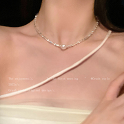 单颗珍珠碎银子项链女2023年气质锁骨链轻奢小众网红颈链