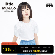 littlemoco童装夏装女孩，娃娃领衬衫女儿童翻领，白色短袖上衣洋气