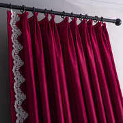 刺绣红色窗帘丝绒布帘遮光美式别墅客厅卧室飘窗加厚直播背景帘幔