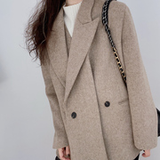 可拆卸领设计感外套欧美风高级感羊毛羊绒大衣女小个子秋冬加厚