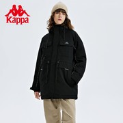 Kappa卡帕女士学院风棉服2023秋冬中长口袋工装防寒服面包服