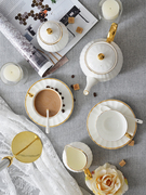 定制15头欧式金边咖啡具套装简约白瓷，骨瓷茶具套装杯碟家用6人客