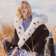 明星同款OZLANA廓形短款皮草派克服女2023冬季大毛领外套