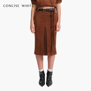 CONCISE-WHITE简白 美拉德绒皮半身长裙女24春季设计师品牌
