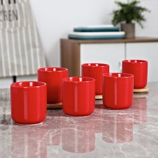 红色陶瓷供杯茶杯拜拜红色，茶杯酒杯供神水杯纯红陶瓷杯子家用红杯