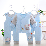 婴儿棉衣套装加厚宝宝棉袄新生儿衣服0-1-2岁背带裤秋冬季三