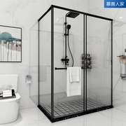 网红整体淋浴房 L型家用简易不锈钢移门浴室玻璃隔断一体式洗澡间