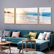 梓画客厅装饰画海景壁画客厅，挂画沙发后面的背景墙，三联风景画d款