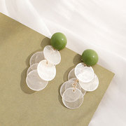 s925纯银奶油果绿，天然贝壳耳钉简约时尚耳环，earings一周耳饰