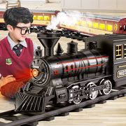 电动小火车轨道车玩具男孩，套装仿真高铁，儿童复古蒸汽遥控火车模型