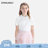 LYNNMILO琳麦罗女童短袖T恤2024夏季洋气翻领百搭白色丝光棉上衣