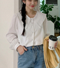 韩国大码女装2023冬装时尚娃娃领系扣宽松淑女长袖衬衫特