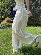 白色裤子日系直筒阔腿裤女春夏薄款宽松纯棉，工装设计感休闲女裤