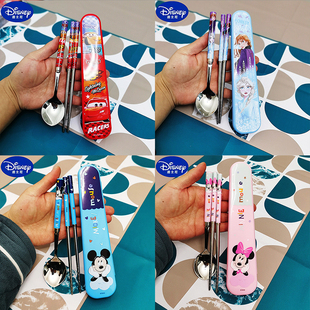 迪士尼学生筷子勺子餐具套装不锈钢卡通可爱儿童宝宝旅行便携餐具