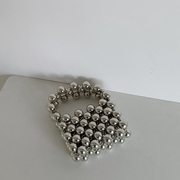 韩国小众设计时尚银色圆球手工串珠mini手提小方包女洋气手拎包潮