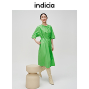 indicia标记女装夏季纯棉连衣裙，短袖绿色裙子女6b404lq214n