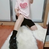 短袖2023夏T恤女显白淡粉色韩版圆领印花通勤夏季美式t恤