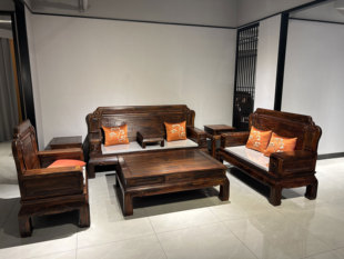 国标红木家具阔叶黄檀红木沙发印尼黑酸枝木中式沙发客厅沙发组合