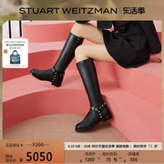 SW PEARL MOTO BOOT 春季珍珠粗方跟侧拉链骑士靴女长筒靴