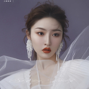 s925银针韩国时尚长款珍珠流苏，耳钉个性简约耳坠，超仙少女耳环耳夹