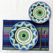 只2陶瓷手绘盘子餐具套装，创意欧美式彩色家用西餐盘牛排盘水果盘