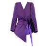 大码胖妹妹法式气质v领绸缎面绑带紫色，衬衫女设计感收腰长袖衬衣