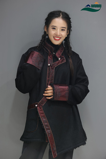 黑色藏装冬季男装外套藏服2021年女装藏式加绒上衣，西藏酒红色