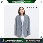 韩国直邮Andew 短外套 YUNI 亚麻混纺格子 中长 套头衫 夹克(O2