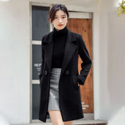 特洛曼黑色毛呢外套，女中长款2021秋冬款韩版女士呢子大衣气质时尚