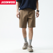 Jasonwood/坚持我的夏季休闲宽松直筒复古水洗潮流牛仔中短裤男