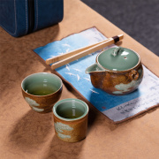 龙泉青瓷快客杯一壶二杯户外泡茶壶便携式包陶瓷旅行功夫茶具套装