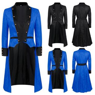 欧美中世纪蒸汽朋克，复古长袍提花大衣外套维多利亚，时代制服中长款
