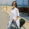 纯棉五分袖t恤女韩版宽松显瘦不规则，开叉打底衫夏季中长款上衣潮