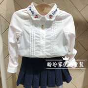 女童白色长袖衬衫韩版翻领小女孩学院风衬衣小熊童装