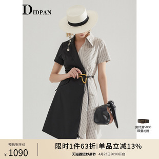 idpan女装夏季时尚个性理，性感撞色围裹设计短袖连衣裙